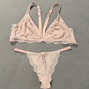 Victoria’s Secret Lace Bralette and Panty Set in dusty rose.